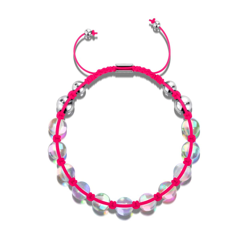 Rose fluo | Supernova arc-en-ciel | Argent | Bracelet Charmballa Verre Galaxy