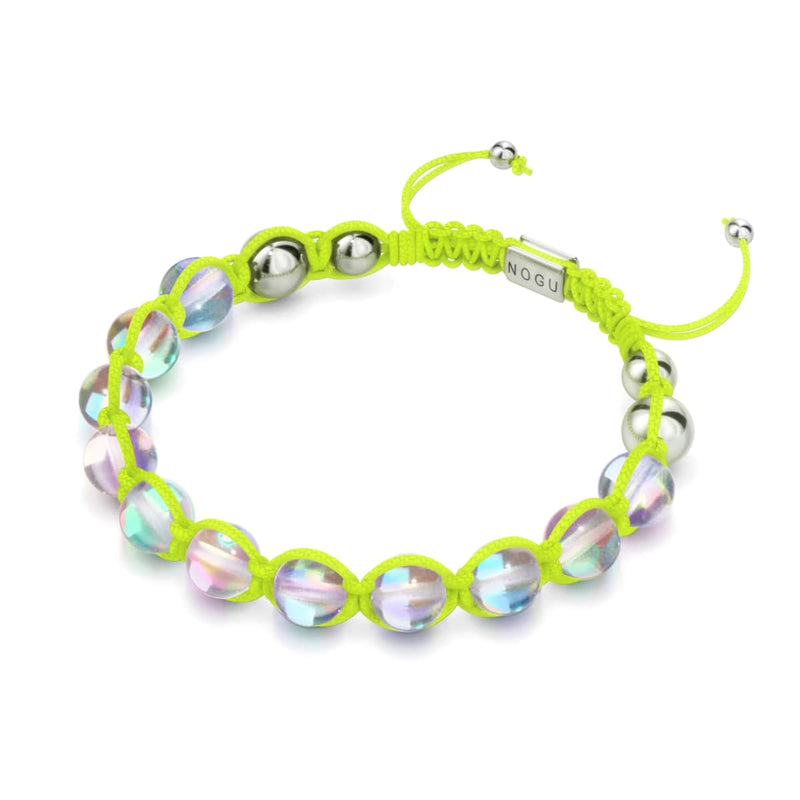 Jaune fluo | Supernova arc-en-ciel | Argent | Bracelet Charmballa Verre Galaxy