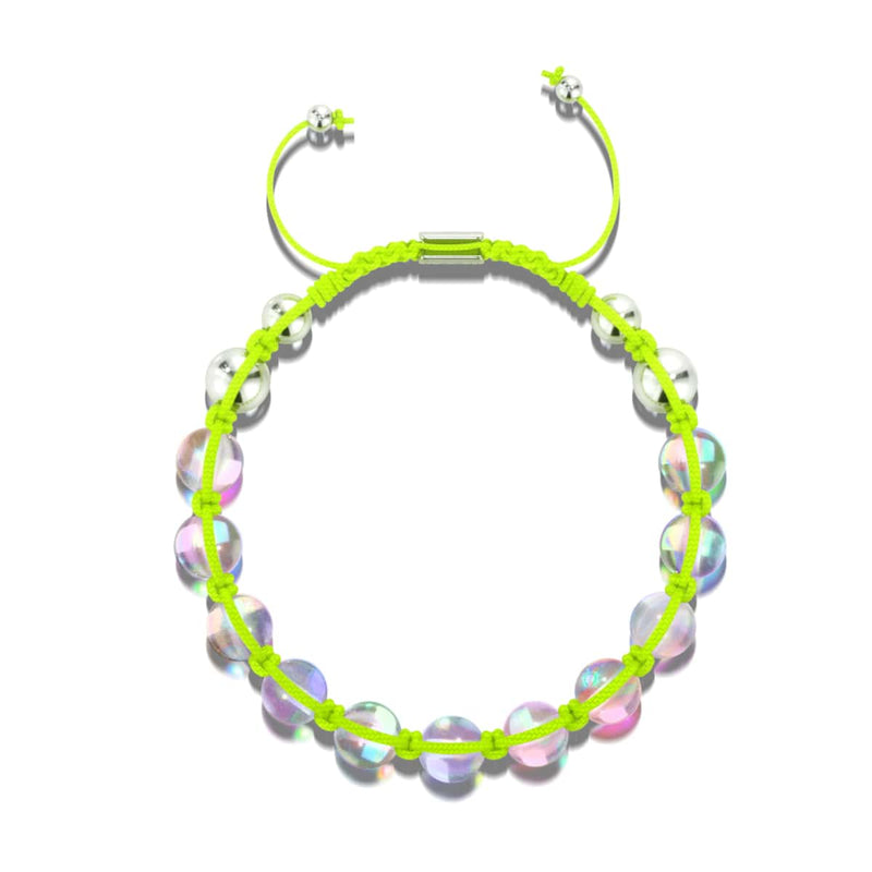 Jaune fluo | Supernova arc-en-ciel | Argent | Bracelet Charmballa Verre Galaxy