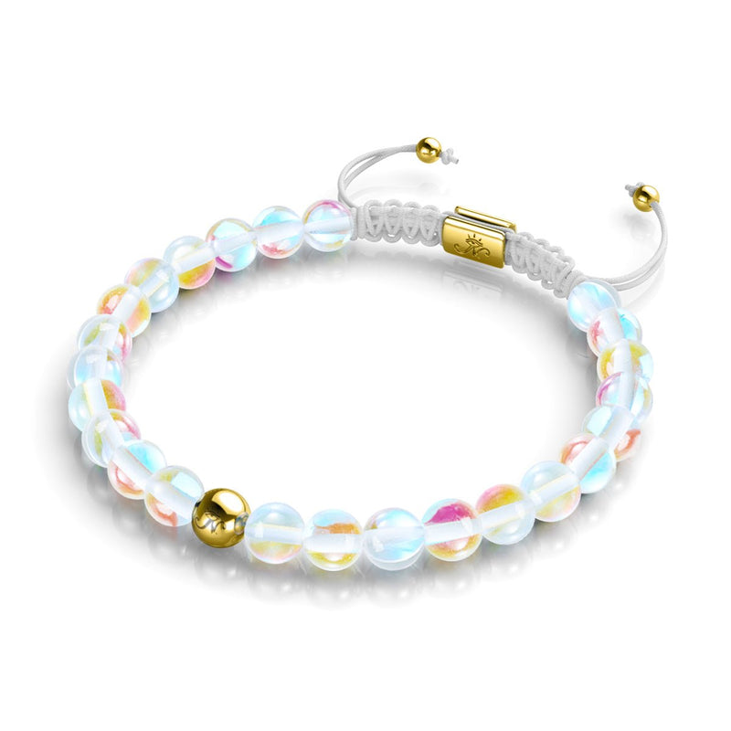 Supernova arc-en-ciel | Or | Bracelet de perles en macramé de verre Galaxy