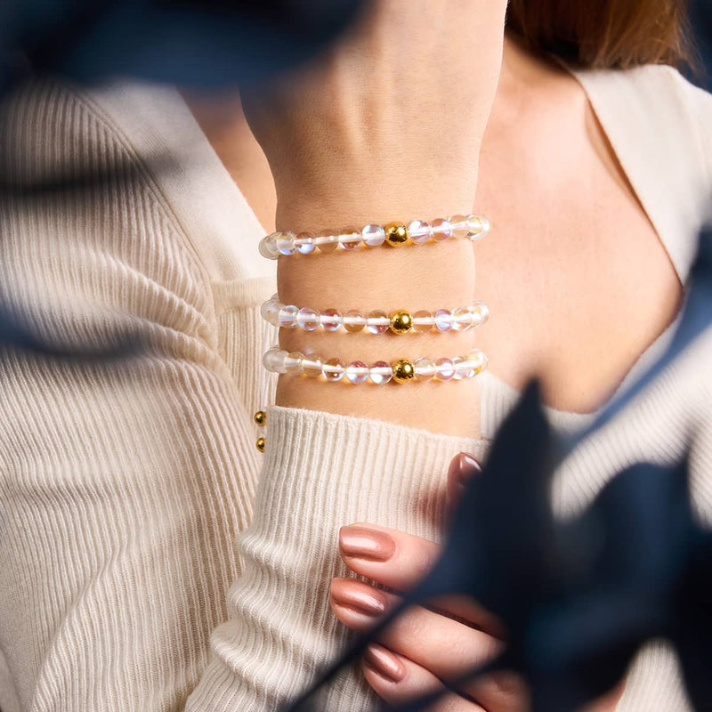 Supernova arc-en-ciel | Or | Bracelet de perles en macramé de verre Galaxy