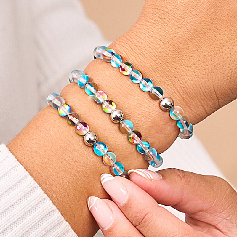 Rayon de soleil turquoise | Argent | Bracelet de perles de verre galaxie
