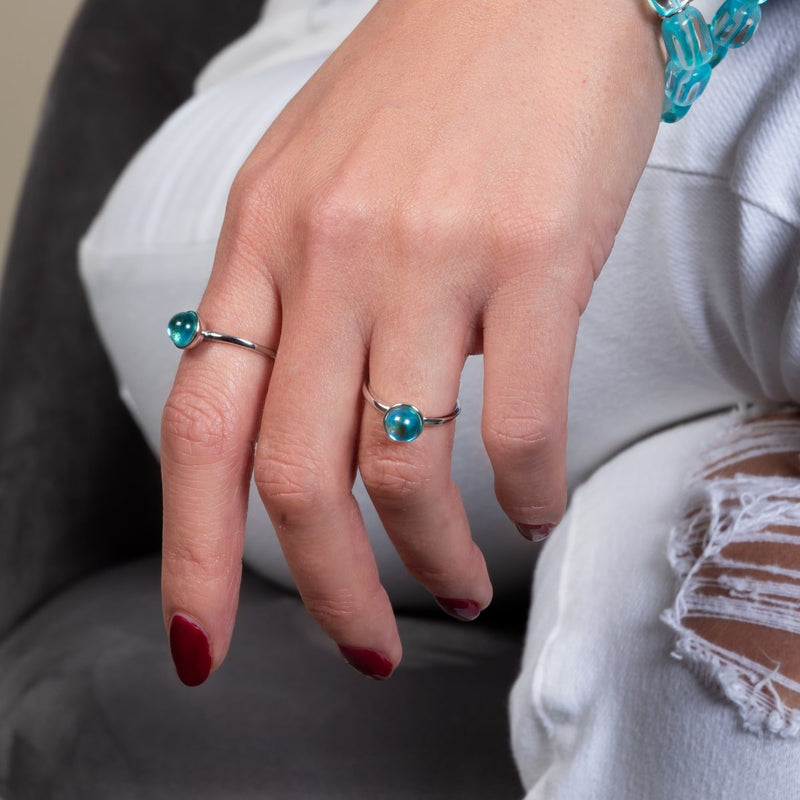 Nébuleuse bleue | Argent sterling .925 | Anneau de verre galaxie