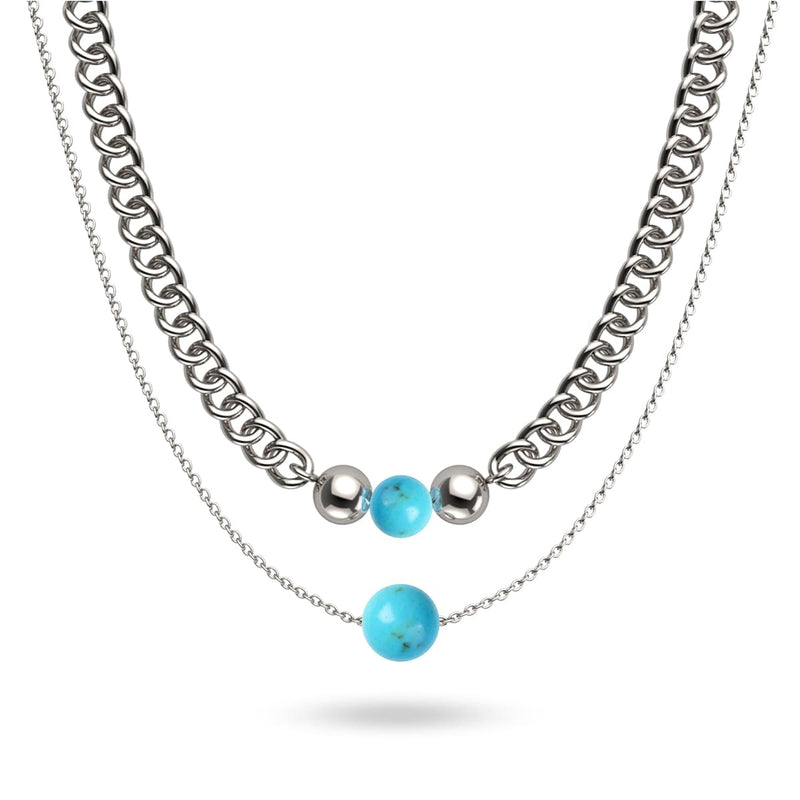 Turquoise x Argent | Collier chaîne de pierres précieuses