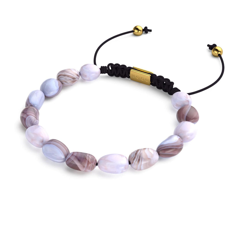 Agate du Botswana | Or | Bracelet macramé caillou pierre gemme