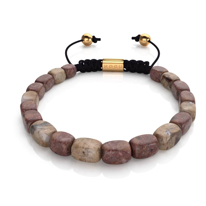 Pierre de mer brune | Or | Bracelet macramé caillou pierre gemme