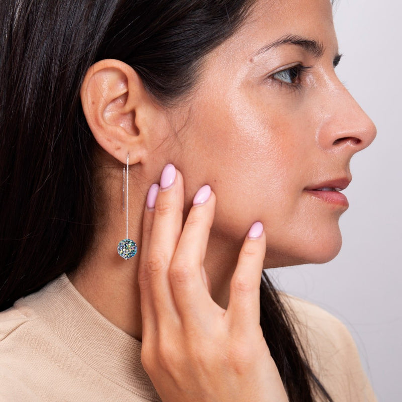 Cristal de confettis de minuit | Argent sterling .925 | Boucles d'oreilles Kikiballa enfileur de chaîne