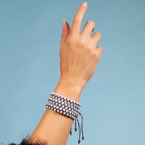 Bleu lunaire | Céramique Lumos | Bracelet Vitalité Macramé