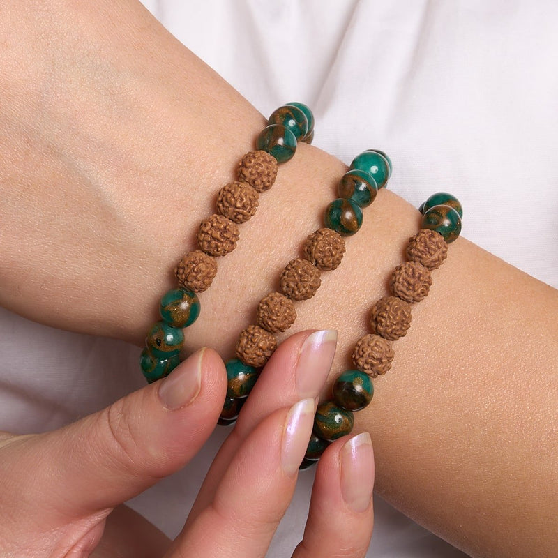 Éthéré | Nouvelle Agate verte x Rudraksha | Bracelet Mala