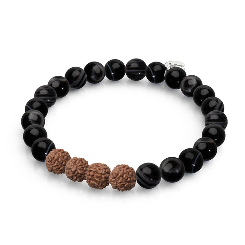 Feng Shui | Agate ligne noire x Rudraksha | Bracelet Mala