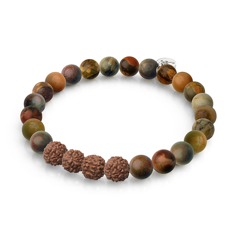 Four Noble Truths | Picasso Jasper x Rudraksha |  Mala Bracelet