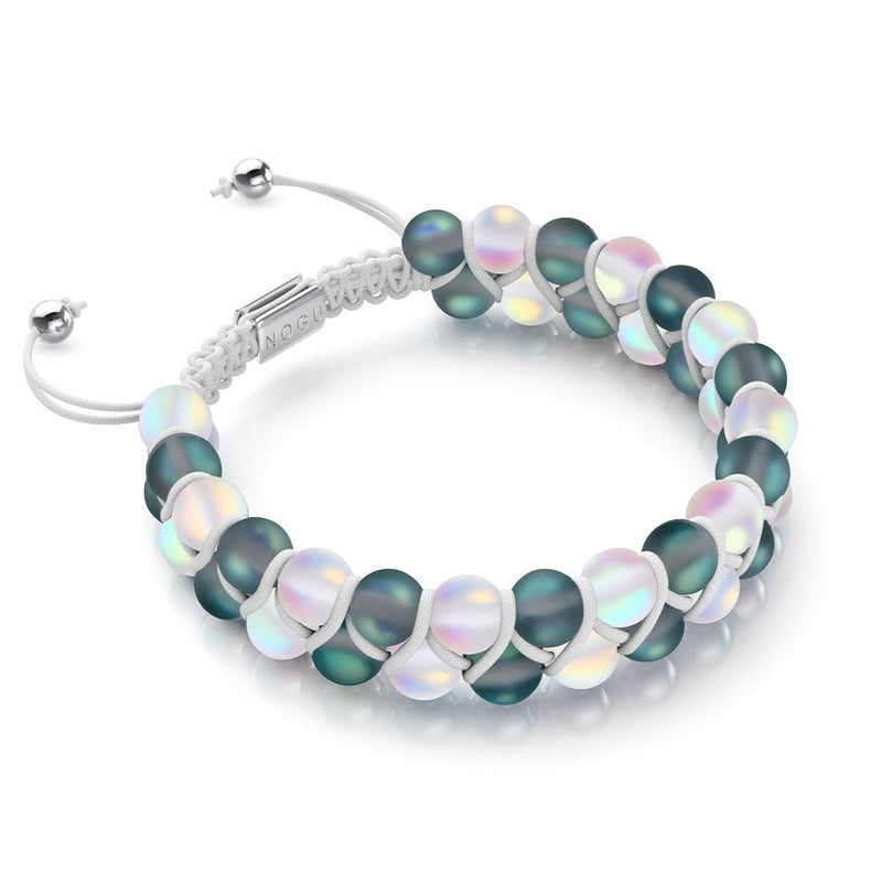 Gris et Blanc | Argent | Bracelet Verre Double Sirène