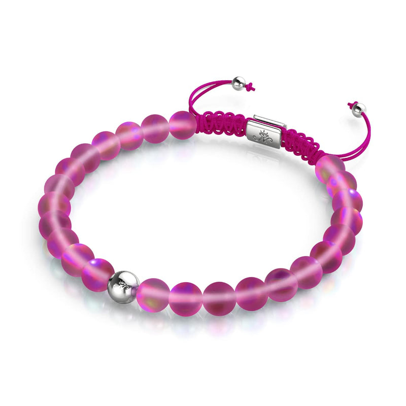 Magenta | Argent | Bracelet de perles de macramé en verre de sirène