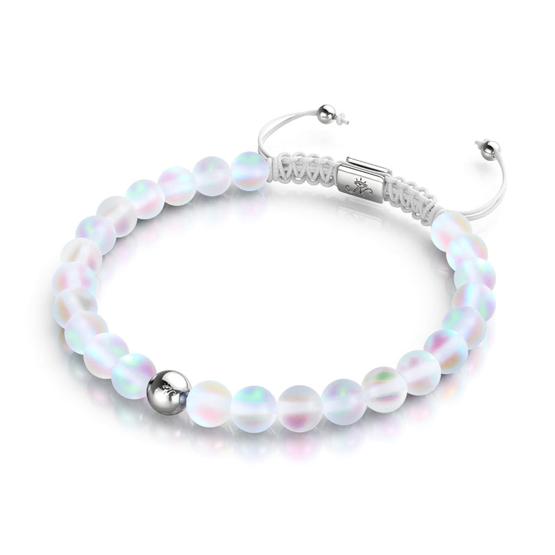 Arc-en-ciel Blanc | Argent | Bracelet de perles de macramé en verre de sirène