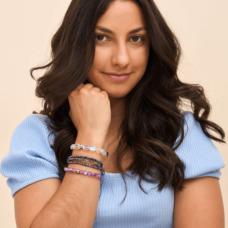 Violette | Argent | Bracelet de perles de macramé en verre de sirène