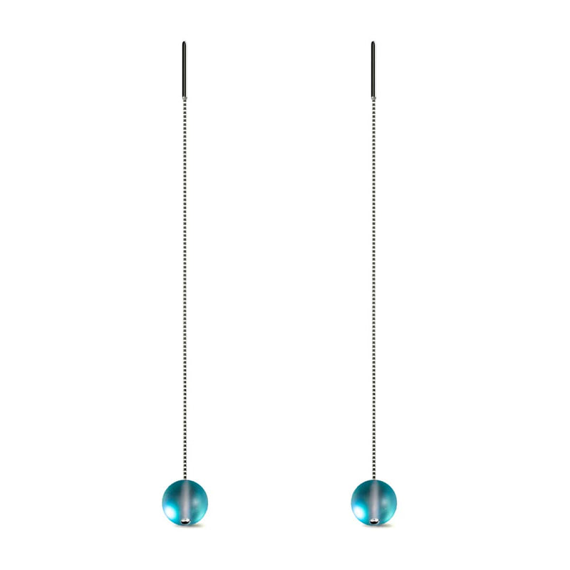 Aigue-marine | Argent sterling .925 | Boucles d'oreilles pendantes en forme de goutte de chaîne de verre de sirène