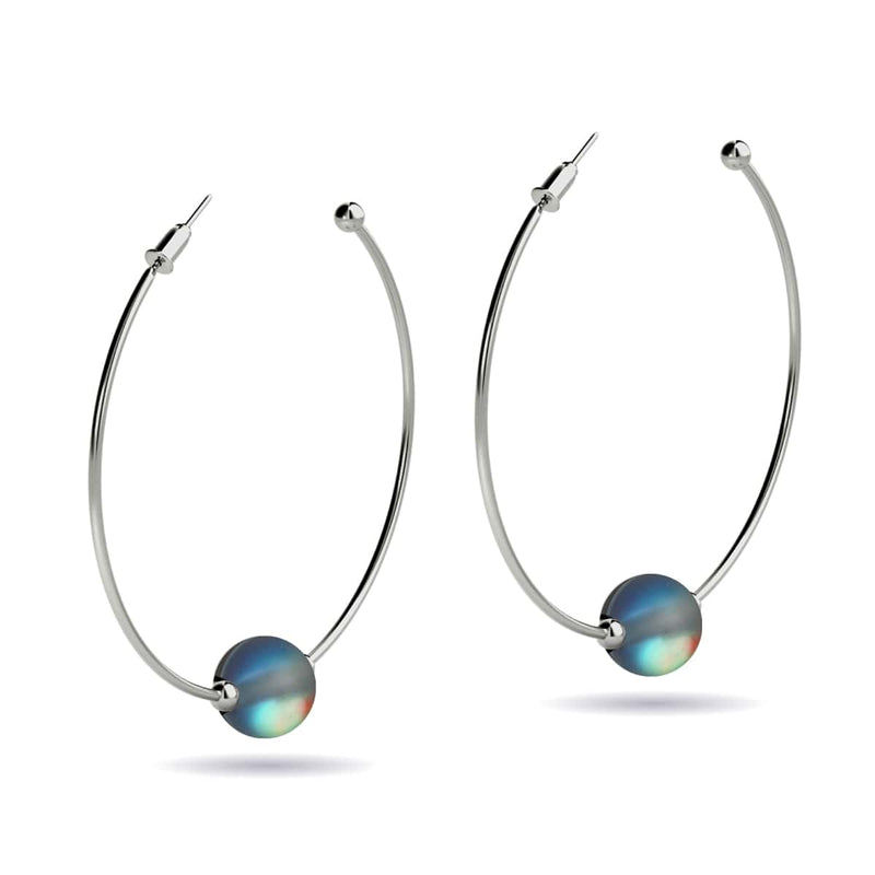 Gris | Argent | Boucles d'oreilles créoles en verre sirène