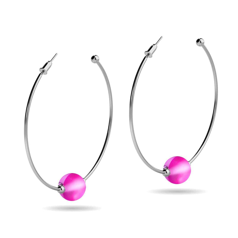 Rose | Argent | Boucles d'oreilles créoles en verre sirène