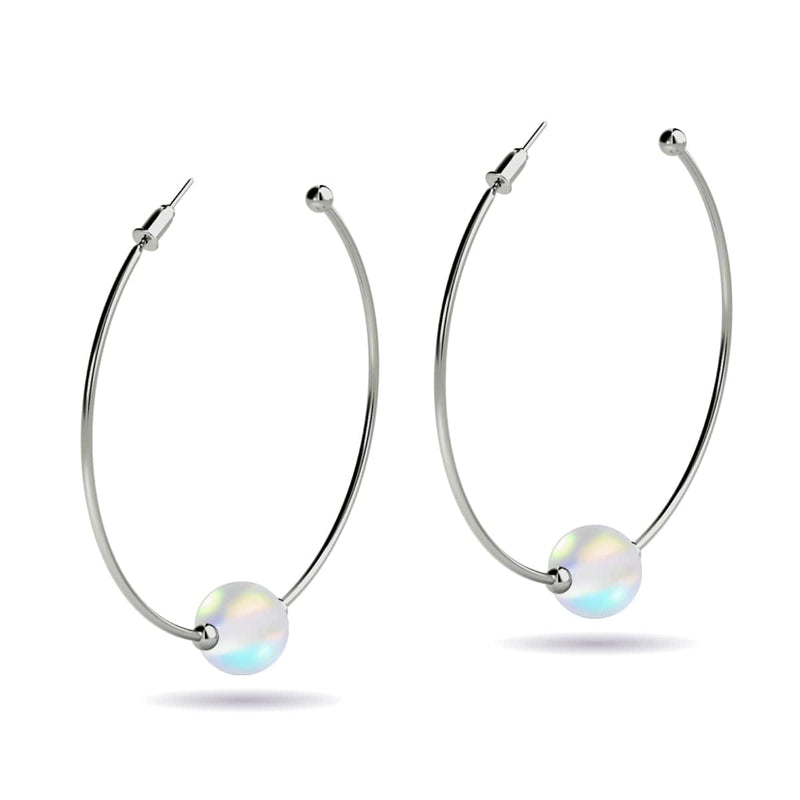 Arc-en-ciel blanc | Argent | Boucles d'oreilles créoles en verre sirène