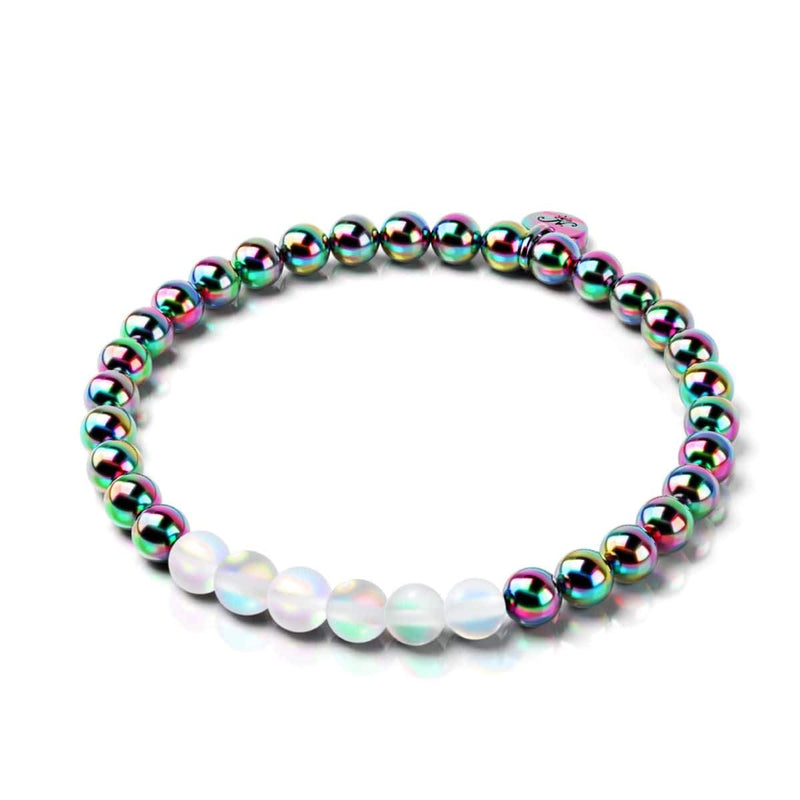 Arc-en-ciel Blanc | Licorne Argent | Bracelet d'expression en verre de sirène 