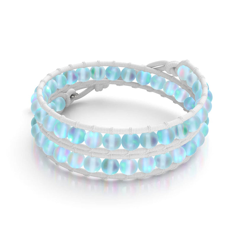 Aigue-marine | Verre Sirène | Bracelet Wrap Lin Blanc