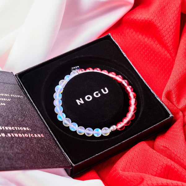 POLAND Mermaid Glass Nations Bracelet with 6mm iridescent beads and stainless steel charm in black gift box by NOGU