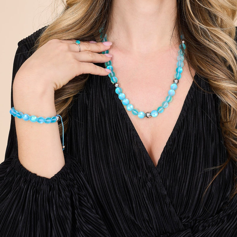 Aigue-marine | Argent | Collier de déclaration de verre de sirène