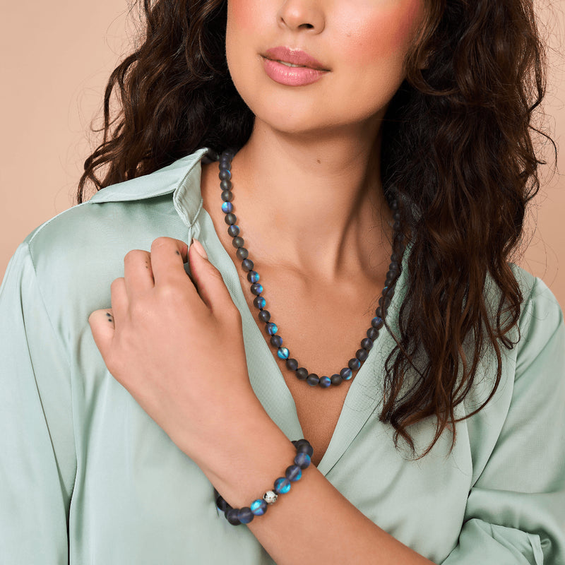 Grey | Silver | Mermaid Glass Knotted Necklace