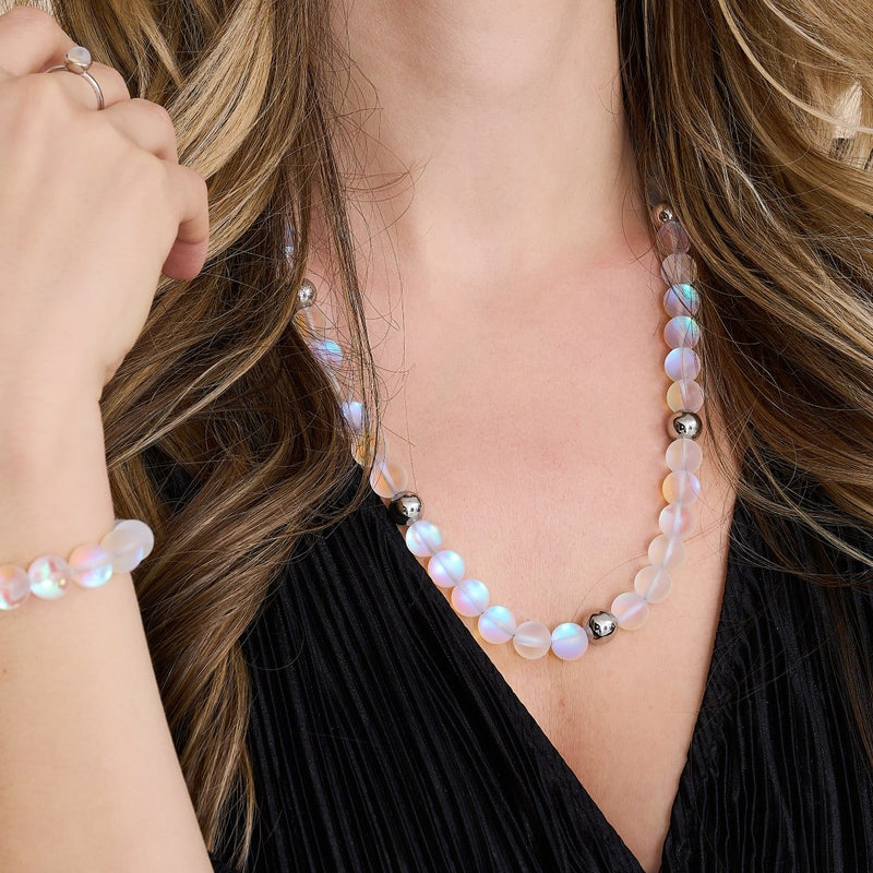 Arc-en-ciel blanc | Argent | Collier de déclaration de verre de sirène