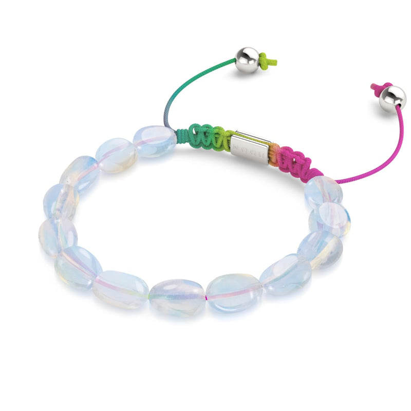 Silver x Spectrum | Opal Moonstone Pebble Macrame Bracelet