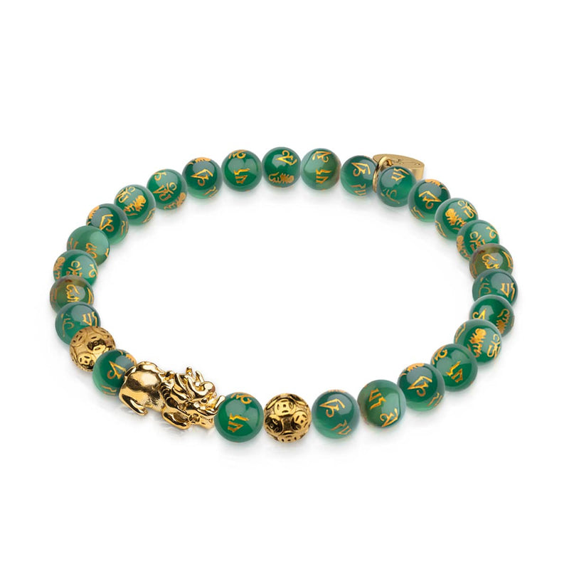 Bracelet Mini Pixiu Feng Shui | Élément TERRE | Agate verte x or 18 carats