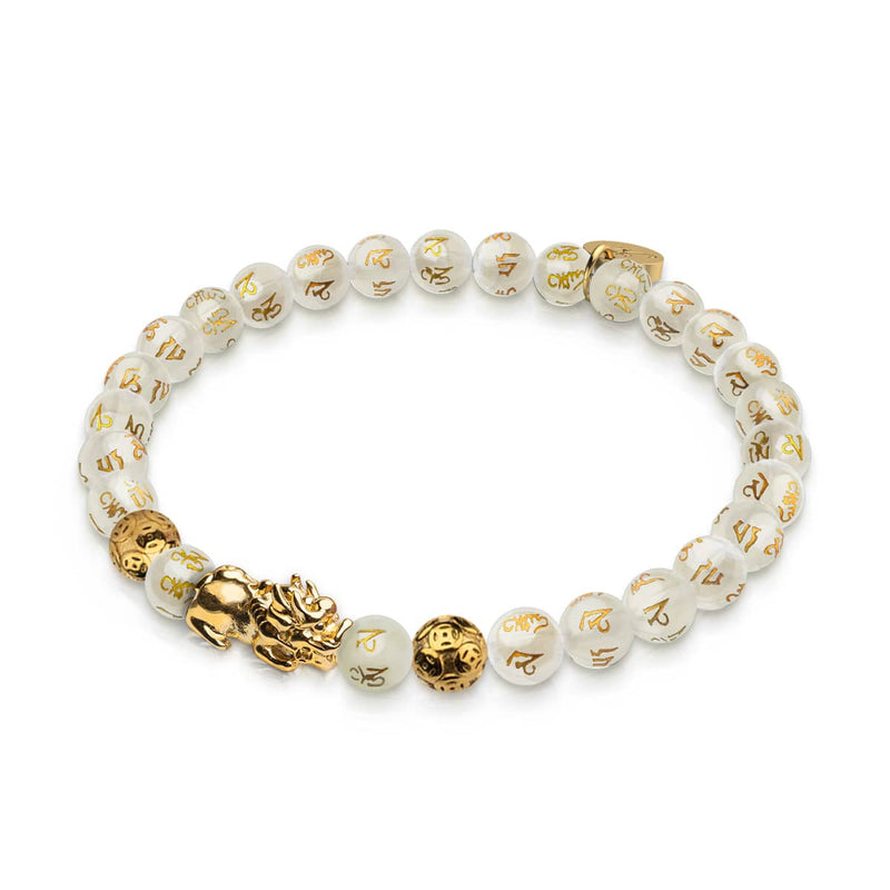 Bracelet Mini Pixiu Feng Shui | Élément OR | Agate blanche x or 18 carats
