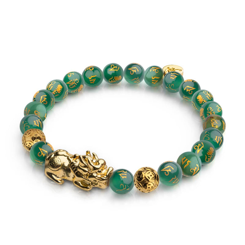 Bracelet Pixiu Feng Shui | Élément TERRE | Agate verte x or 18 carats