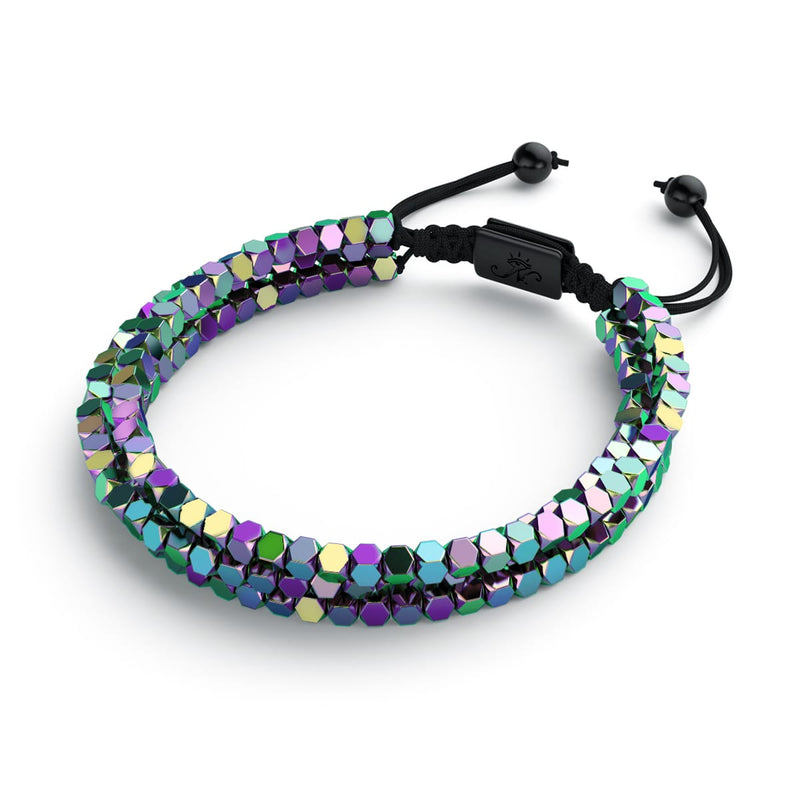 Mini Géome Sacrée | Hématite arc-en-ciel x Gunmetal | Bracelet Triple Rang