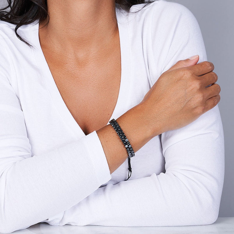 Géome sacrée | Hématite | Bronze à canon | Bracelet octaèdre