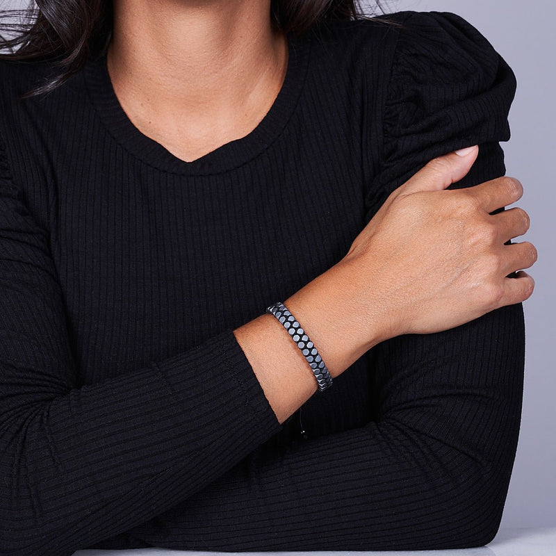 Géome sacrée | Hématite Mat | Bronze à canon | Bracelet octaèdre