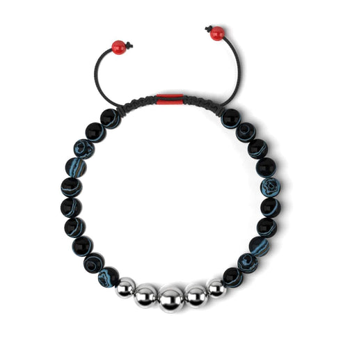 Agate ligne noire | Argent et émail rouge | Bracelet Père Noël en macramé