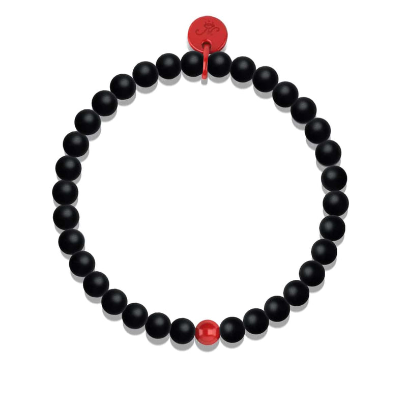 Agate noire mate | Argent et émail rouge | Bracelet à breloques Père Noël