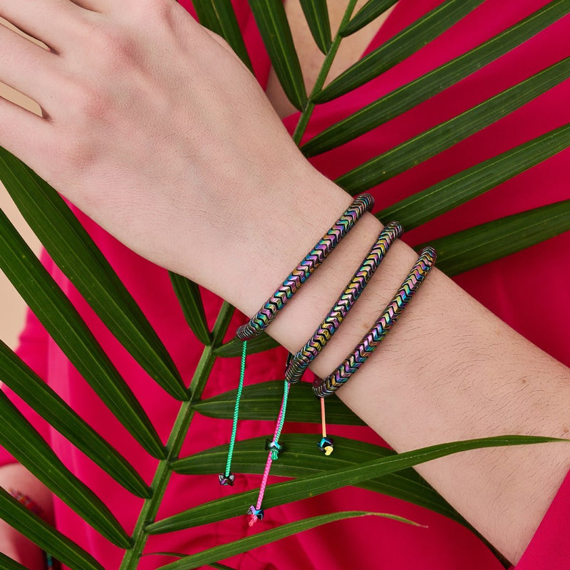 Serpentin | Arc-en-ciel Hématite x Spectre x Licorne Argent | Bracelet Double Vague