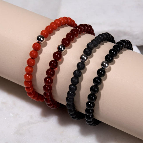 Diffuseur de pierres de lave | Argent sterling .925 | Bracelet en macramé avec pierres précieuses Focus