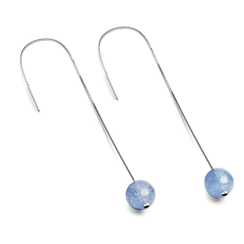 Aigue-marine | Argent sterling .925 | Boucles d'oreilles à enfiler avec chaîne en pierres précieuses