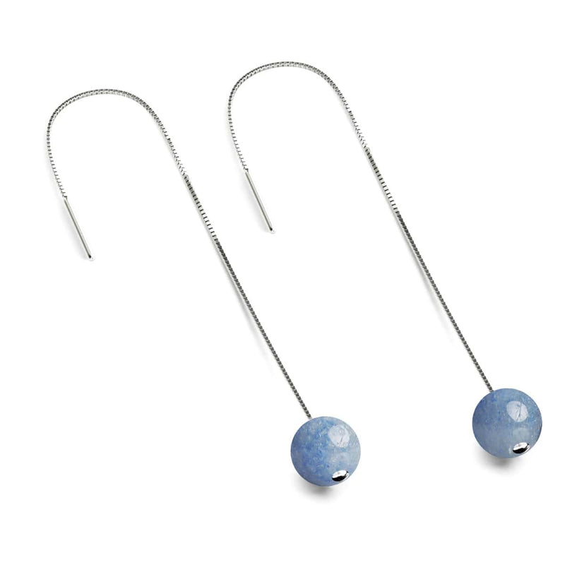 Aventurine bleue | Argent sterling .925 | Boucles d'oreilles à enfiler avec chaîne en pierres précieuses