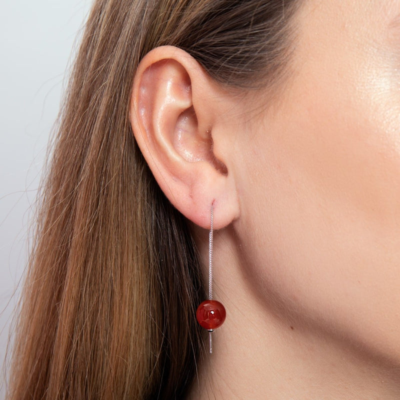 Cornaline | Argent sterling .925 | Boucles d'oreilles à enfiler avec chaîne en pierres précieuses