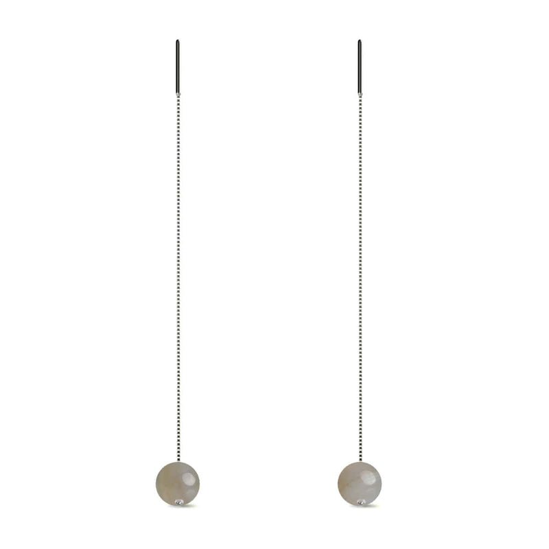 Agate Ligne Grise | Argent sterling .925 | Boucles d'oreilles à enfiler avec chaîne en pierres précieuses