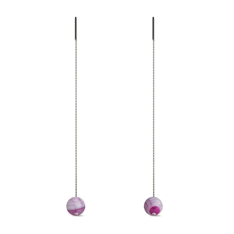 Agate multicolore | Argent sterling .925 | Boucles d'oreilles à enfiler avec chaîne en pierres précieuses