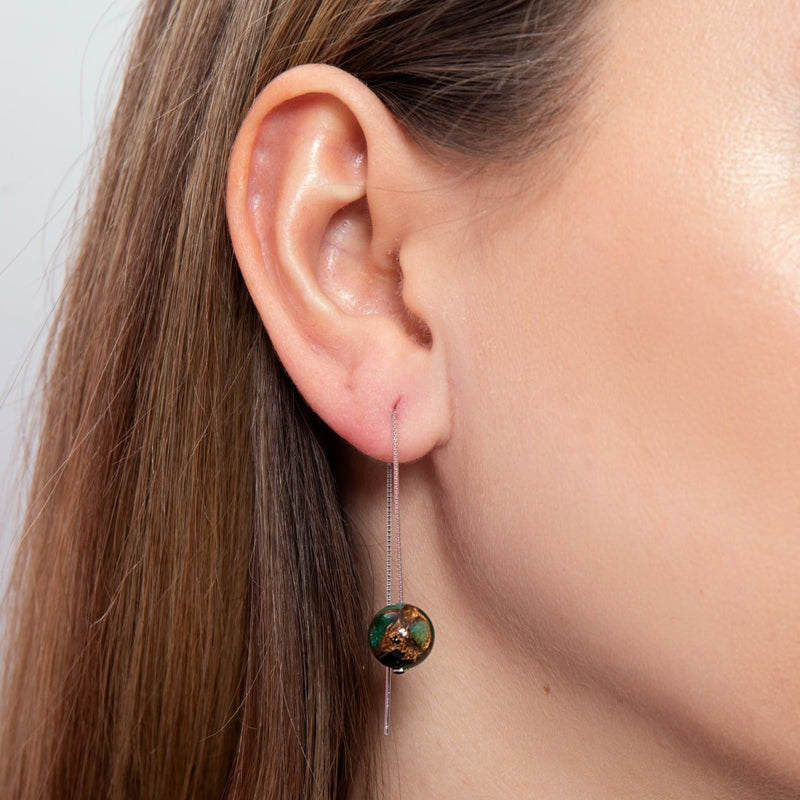 New Green Agate | .925 Sterling Silver | Gemstone Chain Drop Threader Earrings