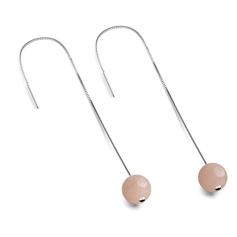 Aventurine rose | Argent sterling .925 | Boucles d'oreilles à enfiler avec chaîne en pierres précieuses