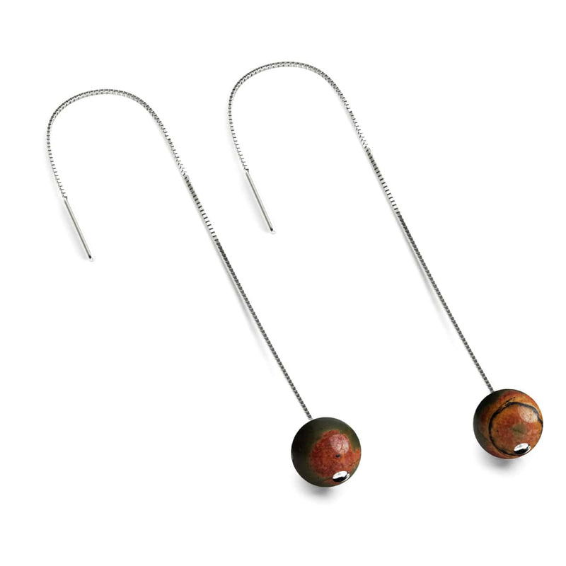 Jaspe rouge Picasso | Argent sterling .925 | Boucles d'oreilles à enfiler avec chaîne en pierres précieuses