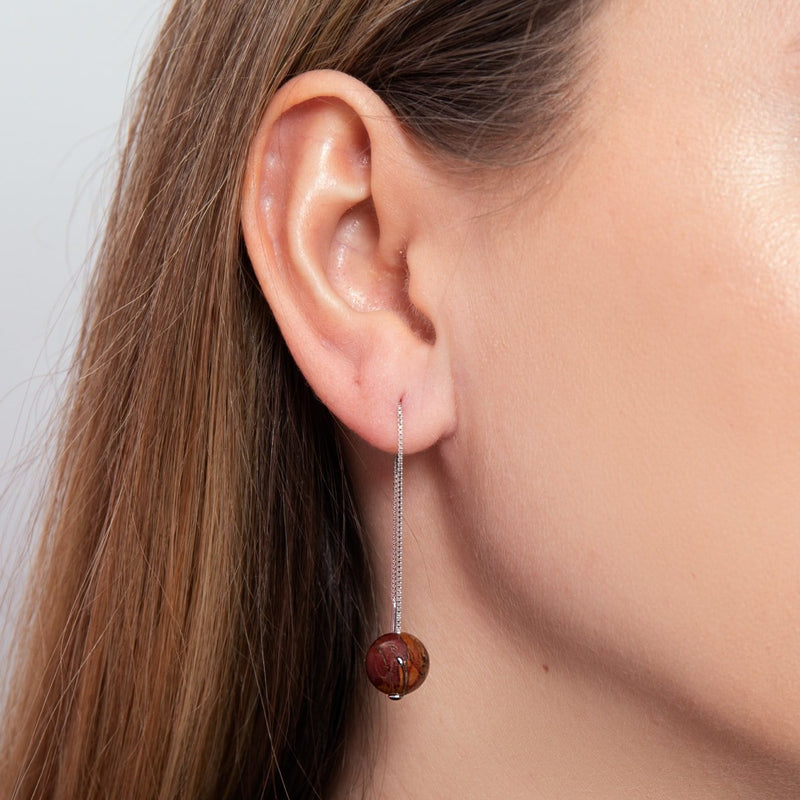 Jaspe rouge Picasso | Argent sterling .925 | Boucles d'oreilles à enfiler avec chaîne en pierres précieuses