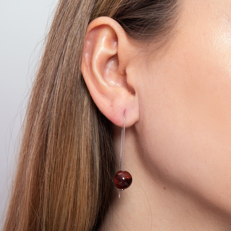 Oeil de tigre rouge | Argent sterling .925 | Boucles d'oreilles à enfiler avec chaîne en pierres précieuses